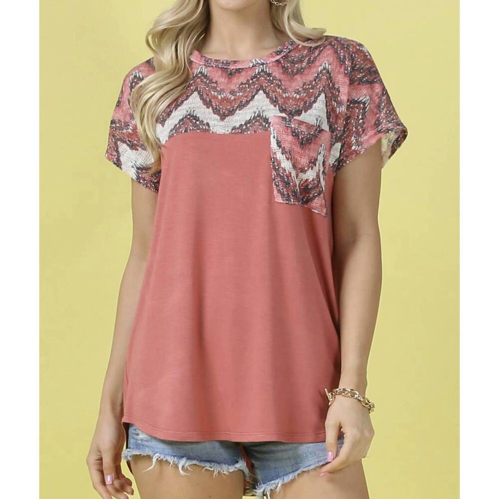 NEW AVERY APPAREL shirly printed tee top in coral